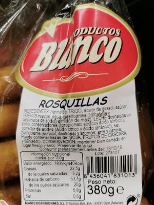 ROSQUILLAS FRITAS BLANCO 380G BLANCO DISTRIBUCIONES, S.L.