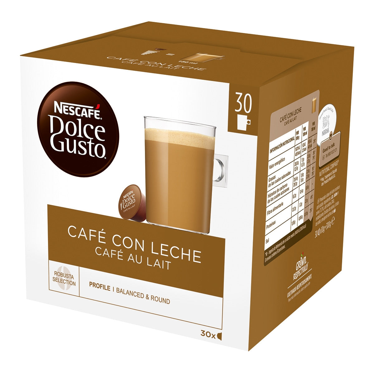 CAFE DOLCE GUSTO C/LECHE 30 CAP. HIJOS DE LUIS RODRIGUEZ, S.A.