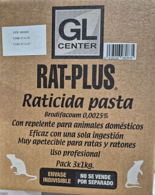 RATICIDA C.FRESCO RAT PLUS 3X1KG DISTRIBUCIONES LEMOS DILESA, S.A.