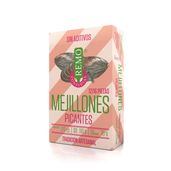 MEJILLONES PICANTES REMO Lata 115 gramos