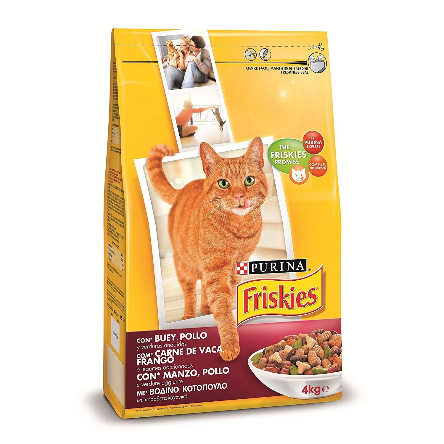 Alimento seco para gatos adultos Friskies Buey, pollo y verduras 4KG PURINA