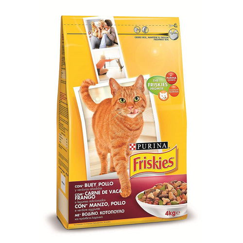 Alimento seco para gatos adultos Friskies Buey, pollo y verduras 4KG PURINA